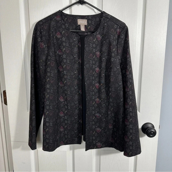 Chico's Floral Wonderland sz 2 (large) ponte jacket, office, spring, date‎ night - Picture 1 of 9